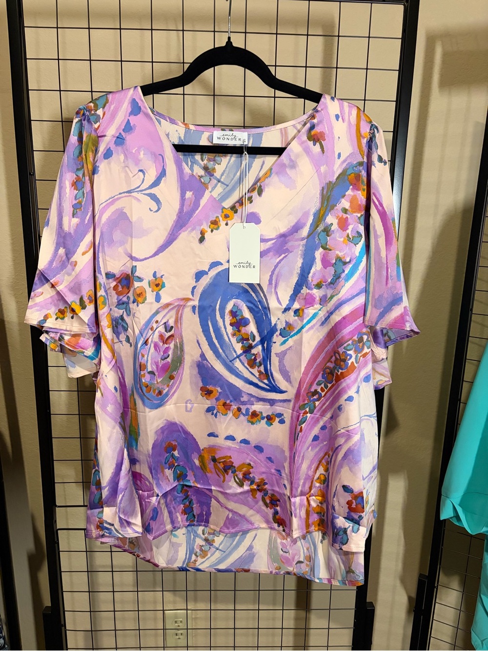 Paisley Brushstroke V-Neck Women's Top in Lavender